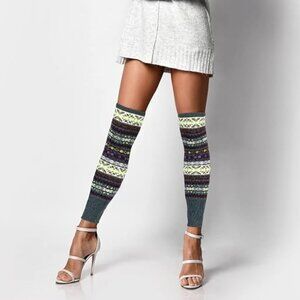 Leg Warmer Boot Socks Nordic Fair Isle Winter Ski Topper Warm Cabincore OS
